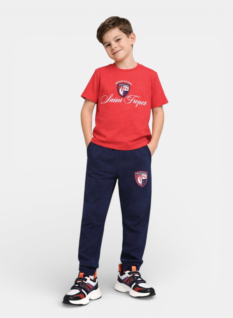 victor and jane Boys Saint Tropez T-Shirt & Navy Terry Joggers Set - Image 3